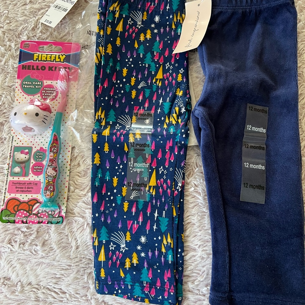 First Impressions Colorful Patterned Pants and Navy Leggings Set
